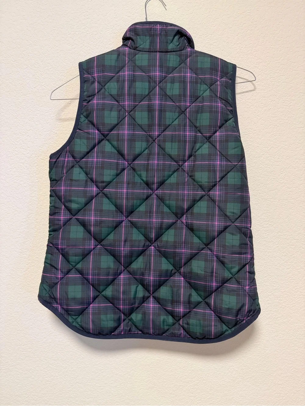 J. Crew Quilted Plaid Vest in Green and Purple